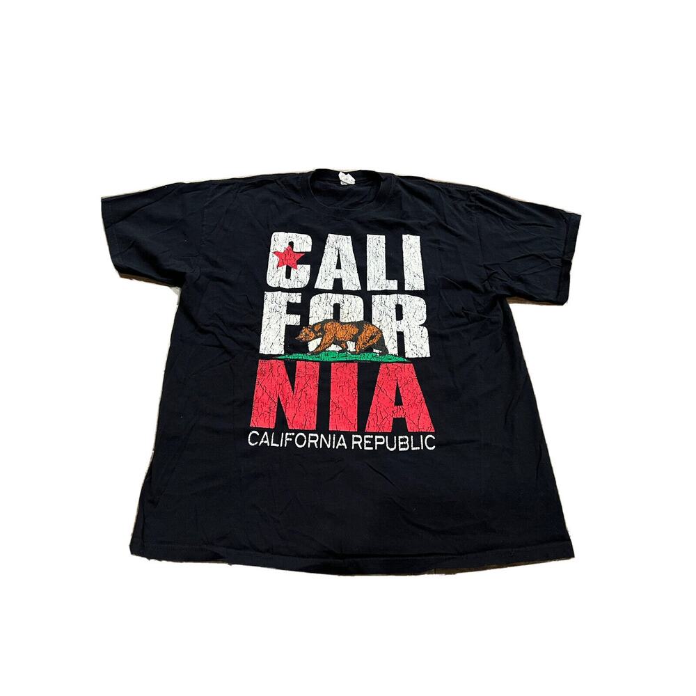 California Republic Bear Mens Black Graphic Print Short Sleeve T-Shirt Size XL